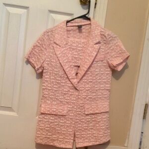 Pink Textured Short Sleeve Blazer